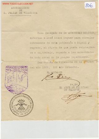 Militaria: (GUERRA CIVIL)AYUNTAMIENTO SAN JULIAN DE VILATORTA