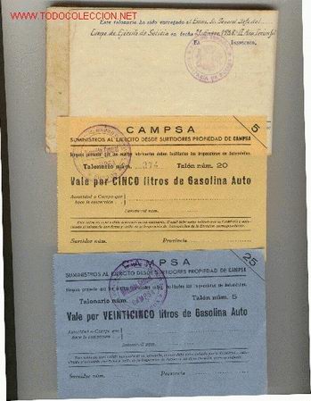 Militaria: VALES GASOLINA-GUERRA CIVIL(RAROS)