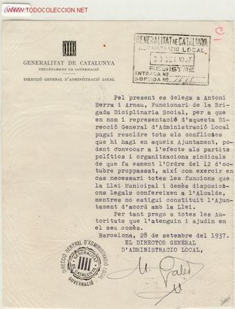 Militaria: (GUERRA CIVIL)DOCUMENTO GOVERNACIO