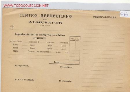 Militaria: (GUERRA CIVIL)CENTRO REPUBLICANO DE ALMUSAFES