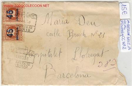 Militaria: (GUERRA CIVIL)SOBRE DESTINO HOSPITALET