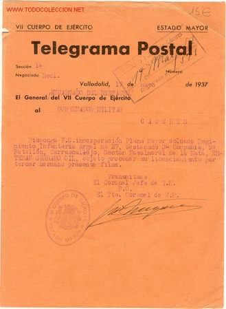 Militaria: (GUERRA CIVIL)DOCUMENTO VII CUERPO DE EJERCITO