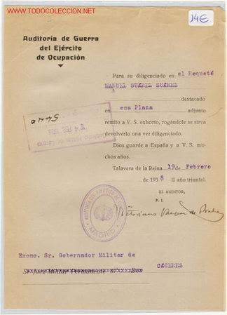 Militaria: (GUERRA CIVIL)AUDITORIA DE GUERRA DEL EJERCITO DE OCUPACION