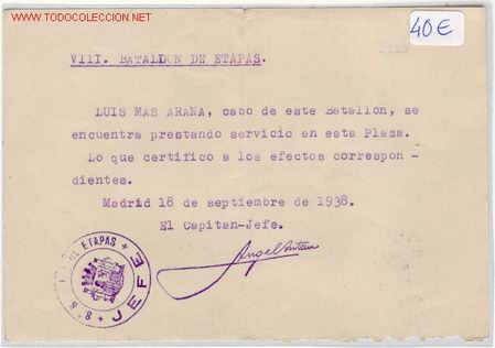 Militaria: (GUERRA CIVIL)CERTIFICADO PARA SOLDADO EJERCITO POPULAR