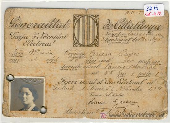Militaria: (GC-428) TARJETA ELECTORAL GENERALITAT DE CATALUNYA