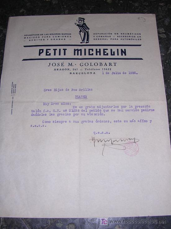 Militaria: FACTURA PETIT MICHELIN, 1936 TAMPON DE C.N.T. - A.I.T.