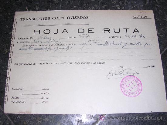 Militaria: TRANSPORTES CELECTIVIZADOS, HOJAS DE RUTA 193-