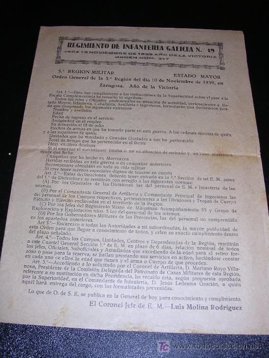 Militaria: FOLLETO REGIMIENTO DE INFANTERIA GALICIA N&ordm;19, JACA NOVIEMBRE DE 1939 A&Ntilde;O DE LA VICTORIA