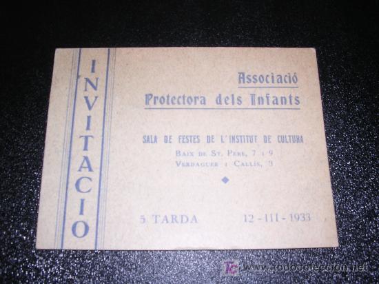 Militaria: INVITACIO ASSOCIACIO PROTECTORA DELS INFANTS 12-III-1933