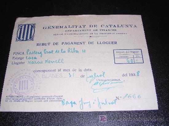 Militaria: GENERALITAT DE CATALUNYA, DEPARTAMENT DE FINANCES, 1938, SEGELL DE GENERALITAT DE CATALUNYA