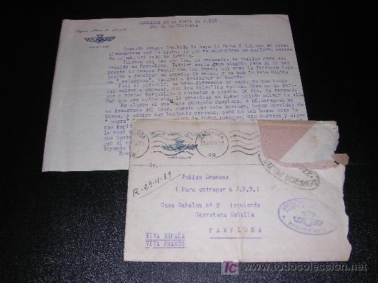 Militaria: CARTA REGION AERIA DE LEVANTE, PARTICULAR, 1939, BANDO NACIONAL