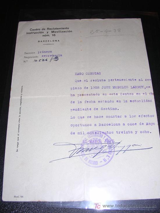 Militaria: CENTRO DE RECLUTAMIENTO INSTRUCCION Y MOVILIZACION 1938