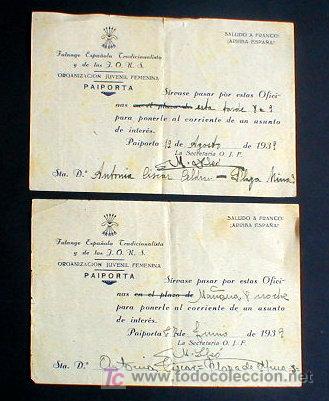 Militaria: FALANGE ESPA&Ntilde;OLA A&Ntilde;O DE 1939..ORG. JUVENIL FEMENINA. PAIPORTA..&iexcl;&iexcl;&iexcl;&iexcl;ENVIO GRATIS&iexcl;&iexcl;&iexcl;