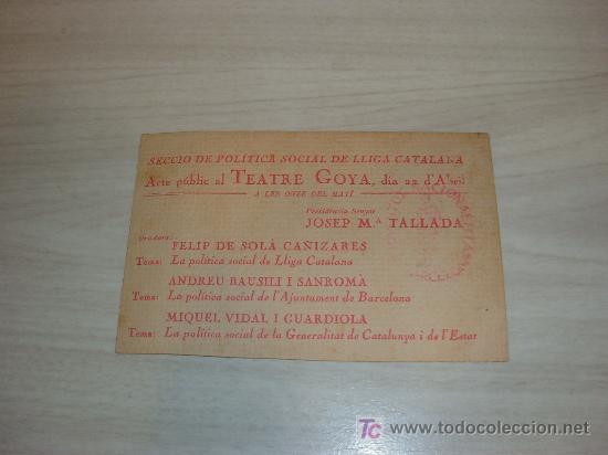 Militaria: acte publical teatro goya,seccio de politica social de lliga catalana,tamponeado