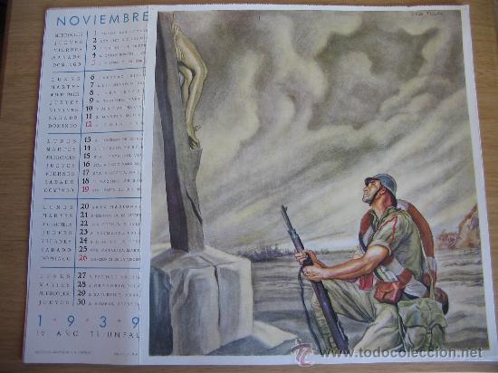 Militaria: HOJA CALENDARIO NOVIEMBRE DE 1939 (39X32 CM.)
