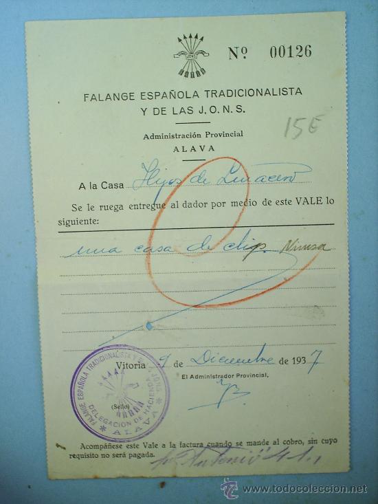 Militaria: ALAVA -FALANGE ESPA&Ntilde;OLA TRADICIONALISTA Y DE LAS JONS-1937