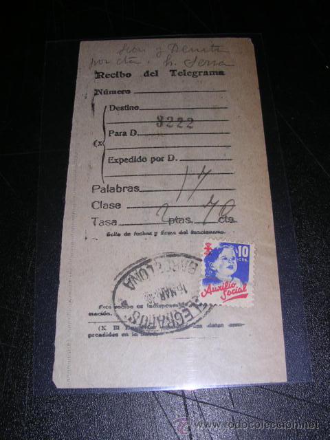 Militaria: RECIBO DEL TELEGRAMA CON VI&Ntilde;ETA DEL AUXILIO SOCIAL
