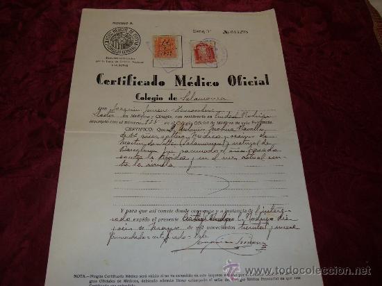 Military Antiques: certificado medico colegio de salamanca  1939