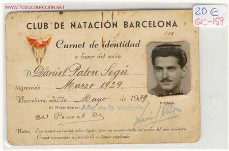 Militaria: CARNET CLUB NATACION BARCELONA A&Ntilde;O 1939