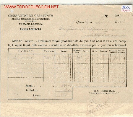 Militaria: GENERALITAT DE CATALUNYA COBROS