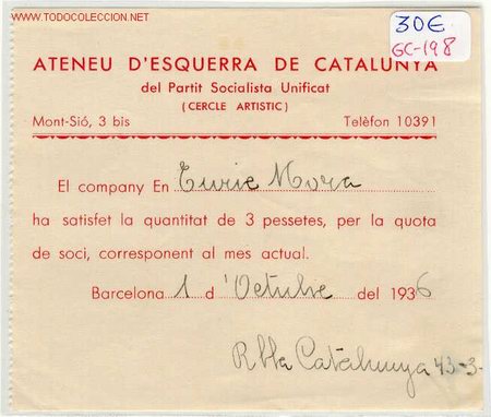 Militaria: ATENEU D&acute;ESQUERRA DE CATALUNYA DEL PARTIT SOCIALISTA UNIFICAT