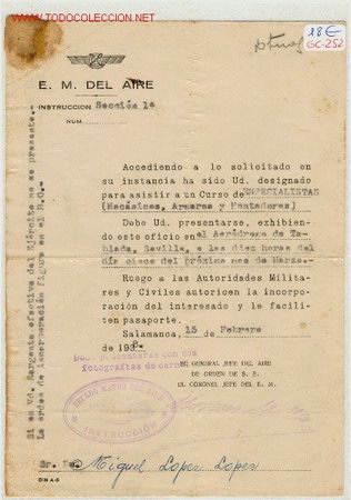 Militaria: (GC-253) INSTANCIA CURSO ESPECIALISTAS MECANICAS,ARMERAS Y MONTADORESGuerra Civil