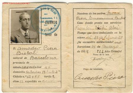 Militaria: (GC-277) CARNET DE IDENTIDAD FRONTON TXIKI-ALAI DE BARCELONA