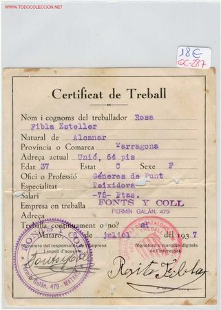 Militaria: (GC-286) CERTIFICADO DE TRABAJO