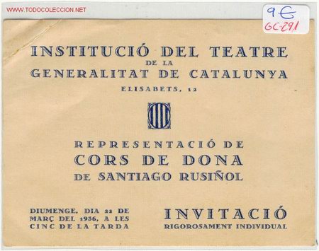 Militaria: (GC-291) INVITACION INSTITUCIO DEL TEATRE DE LA GENERALITAT DE CATALUNYA