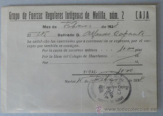 Military Antiques: DOCUMENTO GRUPO DE REGULARES MELILLA N&ordm; 2 1938 GUERRA CIVIL