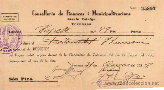 Military Antiques: TERRASSA - TARRASA - CONSELLERIA DE FINANCES I MUNICIPALITZACIONS SECCIO ESTATGE 1938