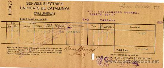 Military Antiques: TARRASA - FACTURA SERVEIS ELECTRICS UNIFICATS DE CATALUNYA 1937
