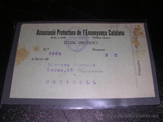 Military Antiques: ASSOCIACIO PROTECTORA DE L'ENSENYAN&Ccedil;A CATALANA, SABADELL 1938