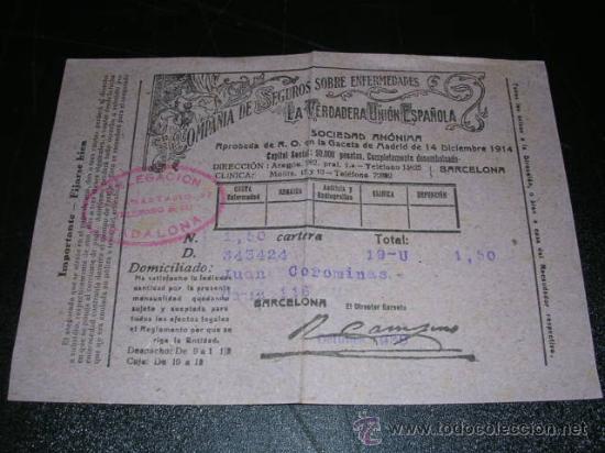 Military Antiques: COMPA&Ntilde;IA DE SEGUROS SOBRE ENFERMEDADES , DELEGACION DE BADALONA 1938
