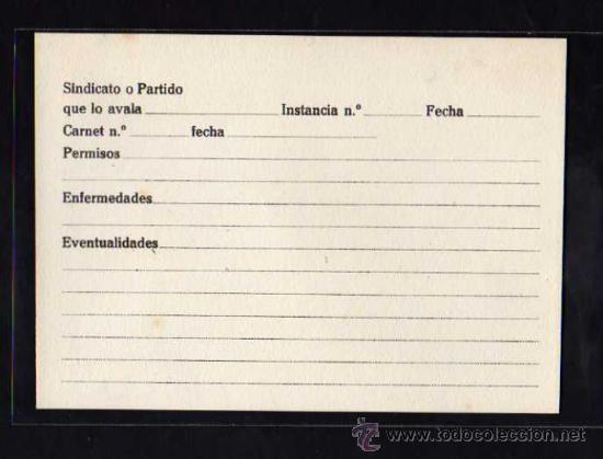 Militaria: FICHA PARA RELLENAR PARA EL BANDO REPUBLICANO 1937 - 38