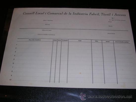 Militaria: CONSELL LOCAL I COMARCAL DE LA INDUSTRIA FABRIL, TEXTIL I ANEXES 1937