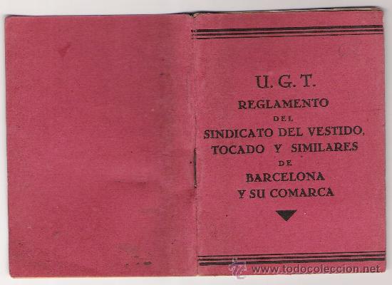 Militaria: 0556 CARNET UGT Junio 1936 SINDICATO DEL VESTIDO TOCADO Y SIMILARES DE BARCELONA