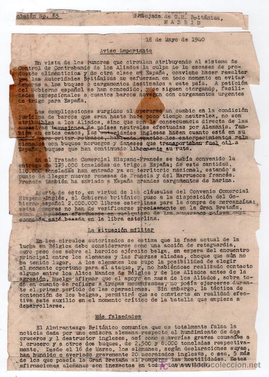 Militaria: AYUDA DE TRIGO PARA ESPA&Ntilde;A DE GRAN BRETA&Ntilde;A. 18 DE MAYO DE 1940