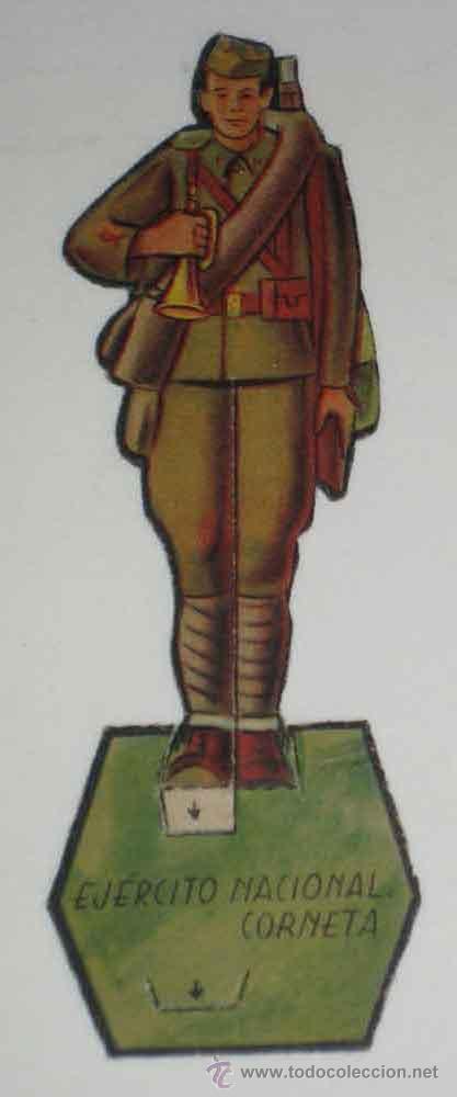 Militaria: ANTIGUO RECORTABLE TROQUELADO DE CARTON - GUERRA CIVIL ESPA&Ntilde;OLA - EJERCITO NACIONAL CORNETA - MIDE 1
