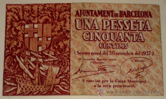 Military Antiques: AJUNTAMENT DE BARCELONA. 1,50 PTA. BILLETE LOCAL GUERRA CIVIL