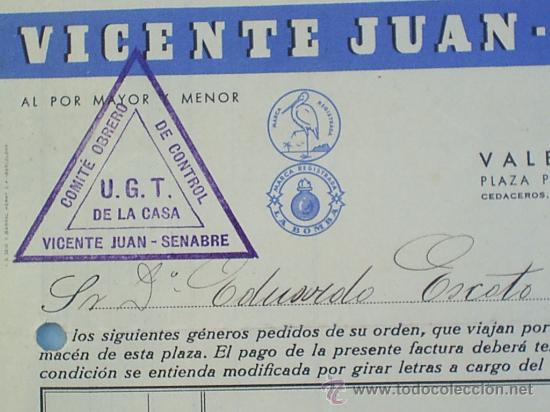 Militaria: HOJA FACTURA  COMITE OBRERO UGT ,VALENCIA 1936