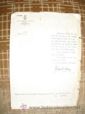 Militaria: 1936  GUERRA CIVIL COMANDANCIA MILITAR DE MONDO&Ntilde;EDO  DOS DOCUMENTOS