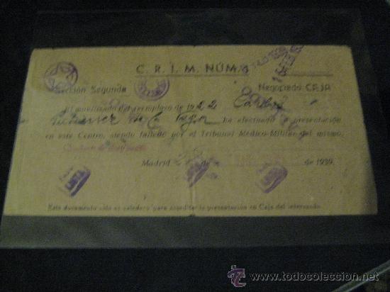 Militaria: DOCUMENTO REPUBLICANO DEL C.R.I.M. 1939.