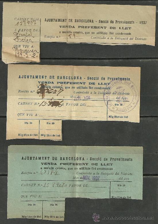 Militaria: L1-687 Guerra Civil Ajuntament Barcelona Seccio Proveiments 1937Venda preferent llet malalts cronics