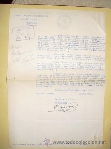 Militaria: 1937 ESCRITO  SOBRE CONDUCTOR DE CENTURIA MOVIL DE ORENSE &rdquo; CABALLEROS DE LA MUERTE&rdquo;