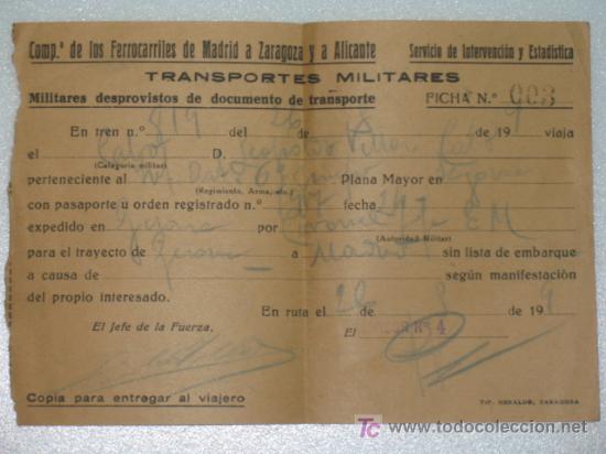 Militaria: Compa&ntilde;ia de Ferrocarriles Transportes Militares 1939 de Gerona a Madrid