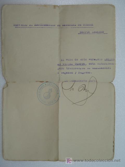 Militaria: Servicio de Recuperaci&oacute;n Guerra Civil Espa&ntilde;ola salvoconducto de viaje.
