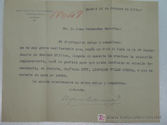 Military Antiques: Rep&uacute;blica documento de llamada al Servicio Militar Madrid 1932.