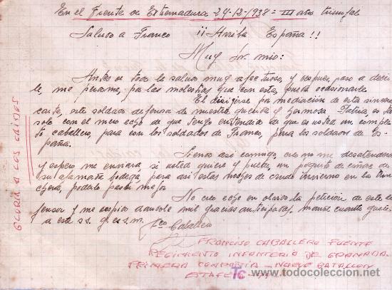 Militaria: CARTA A FRANCISCO CABALLERO FUENTE PIDIENDO CO&Ntilde;AC. III A&Ntilde;O TRIUNFAL.