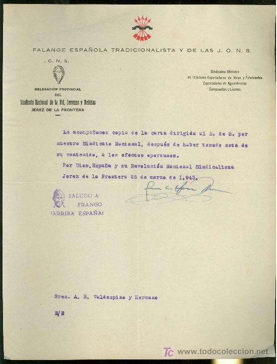 Militaria: FALANGE ESPA&Ntilde;OLA. CARTA COMERCIAL DE LA FALANGE ESPA&Ntilde;OLA. SALUDO FRANCO ARRIBA ESPA&Ntilde;A. 1943.